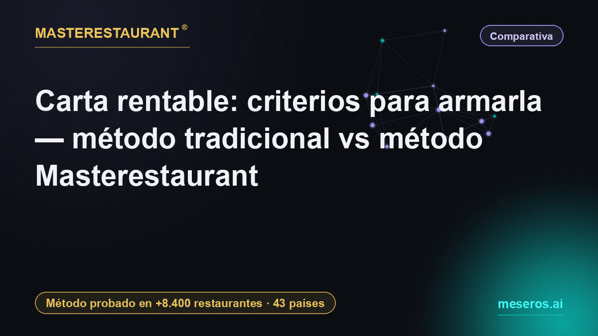 Profitable menu: criteria to build it — traditional method vs Masterestaurant method: service and team — Masterestaurant