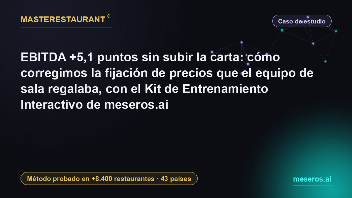 EBITDA up 5.1 points with no menu increase: how we fixed the pricing our floor team was giving away, using the meseros.ai Interactive Training Kit — Masterestaurant